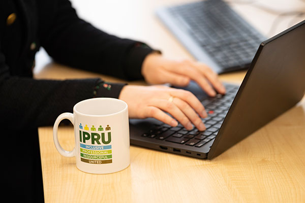 Working At Laptop Hot Drinking Mug
